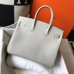 Hermes Birkin 35cm Bag In Pearl Grey Clemence Leather GHW