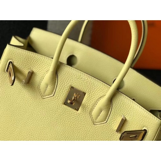 Hermes Birkin 30cm Bag In Jaune Poussin Clemence Leather GHW