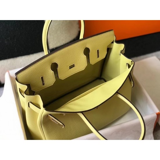 Hermes Birkin 30cm Bag In Jaune Poussin Clemence Leather GHW