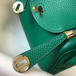 Hermes Lindy Mini Bag In Green Clemence Calfskin