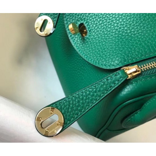 Hermes Lindy Mini Bag In Green Clemence Calfskin