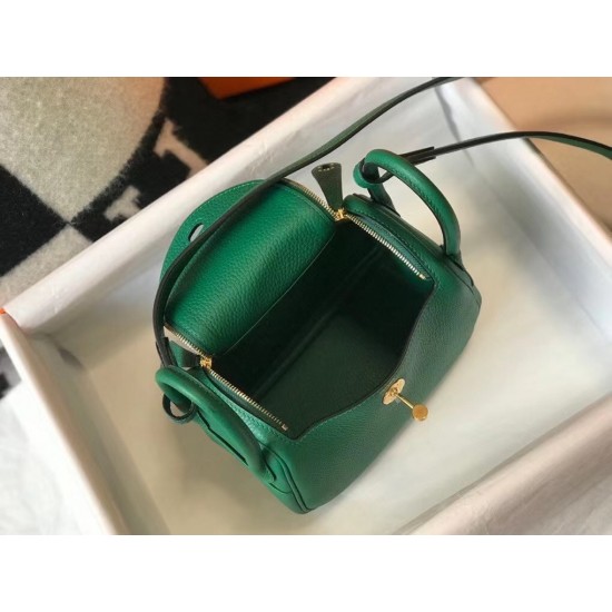 Hermes Lindy Mini Bag In Green Clemence Calfskin