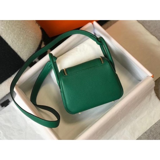 Hermes Lindy Mini Bag In Green Clemence Calfskin