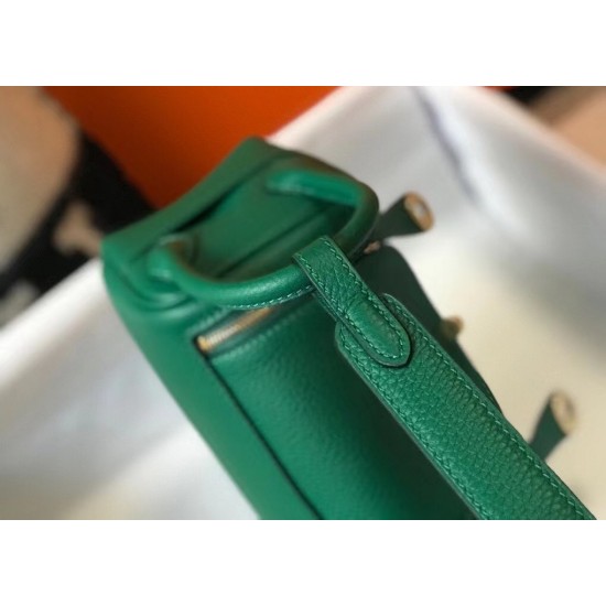 Hermes Lindy Mini Bag In Green Clemence Calfskin