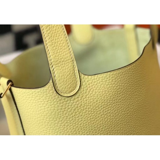 Hermes Picotin Lock 22 Bag In Jaune Poussin Clemence Leather