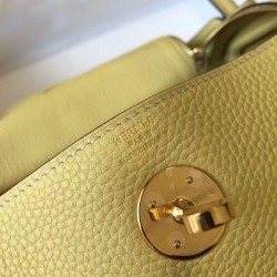 Hermes Lindy 26cm Bag In Jaune Poussin Clemence With GHW