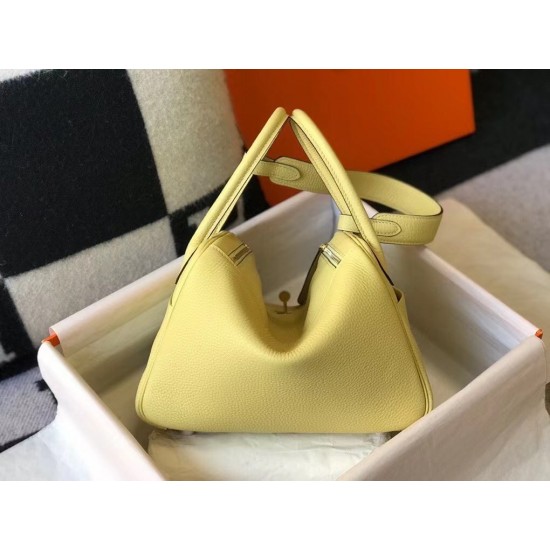 Hermes Lindy 26cm Bag In Jaune Poussin Clemence With GHW