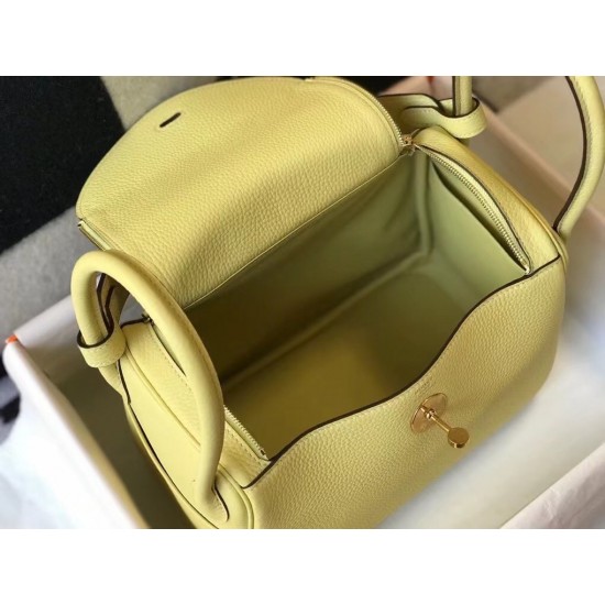 Hermes Lindy 26cm Bag In Jaune Poussin Clemence With GHW