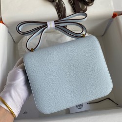 Hermes Constance 18 Handmade Bag In Blue Brume Epsom Calfskin