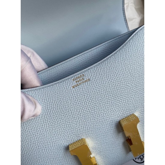 Hermes Constance 18 Handmade Bag In Blue Brume Epsom Calfskin