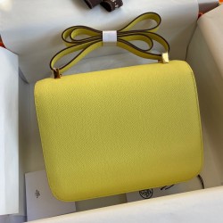 Hermes Constance 24 Handmade Bag In Lime Epsom Calfskin