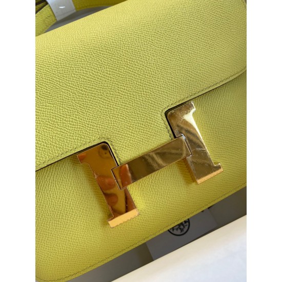 Hermes Constance 24 Handmade Bag In Lime Epsom Calfskin