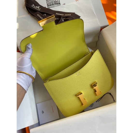 Hermes Constance 24 Handmade Bag In Lime Epsom Calfskin