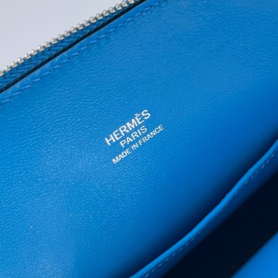 Hermes Bolide 1923 Mini Handmade Bag In Blue Frida Chevre Mysore Leather