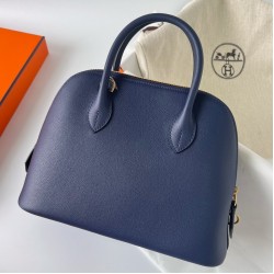 Hermes Bolide 1923 25 Handmade Bag In Blue Saphir Evercolor Calfskin