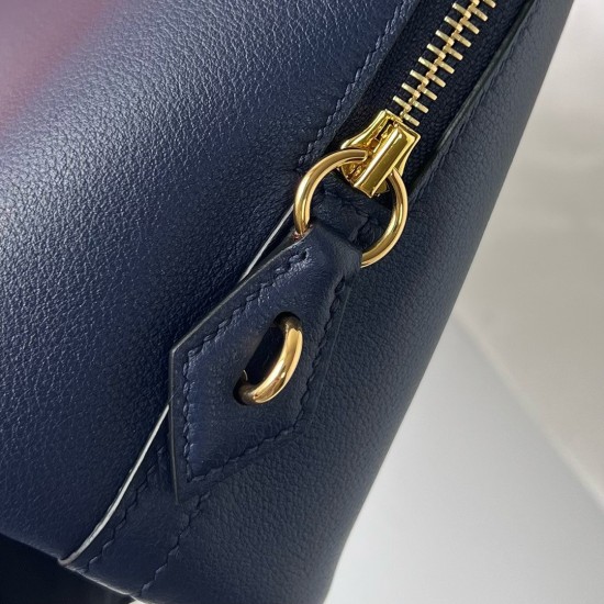 Hermes Bolide 1923 25 Handmade Bag In Blue Saphir Evercolor Calfskin