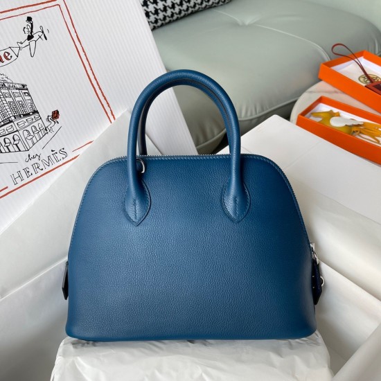 Hermes Bolide 1923 25 Handmade Bag In Deep Blue Evercolor Calfskin