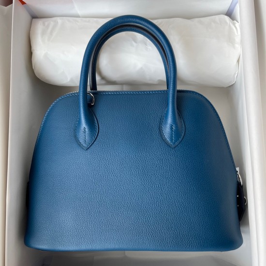 Hermes Bolide 1923 25 Handmade Bag In Deep Blue Evercolor Calfskin