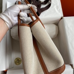 Hermes Garden Party 30 Handmade Bag in Toile and Gold Leather