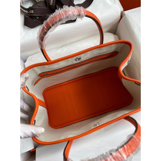 Hermes Garden Party 30 Handmade Bag in Toile and Orange Leather