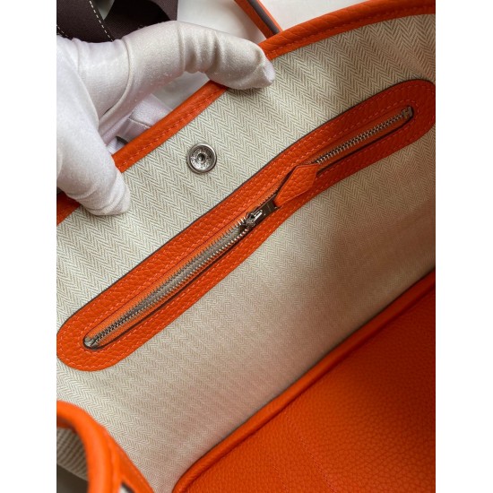 Hermes Garden Party 30 Handmade Bag in Toile and Orange Leather