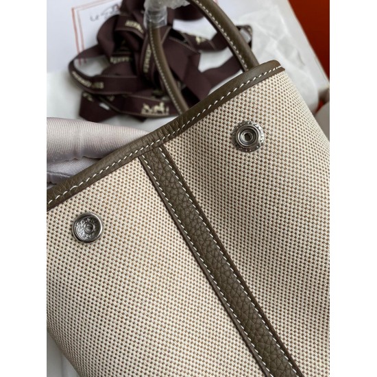 Hermes Garden Party 30 Handmade Bag in Toile and Taupe Leather