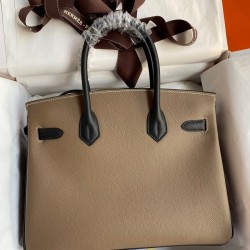 Hermes HSS Birkin 30 Bicolor Bag in Taupe and Black Epsom Calfskin