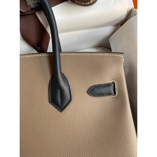 Hermes HSS Birkin 30 Bicolor Bag in Taupe and Black Epsom Calfskin