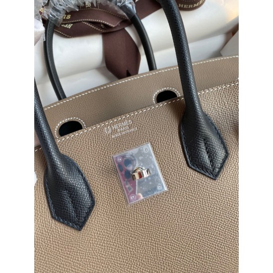 Hermes HSS Birkin 30 Bicolor Bag in Taupe and Black Epsom Calfskin