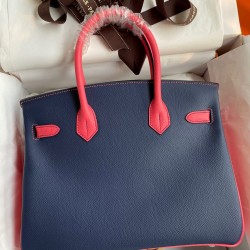 Hermes HSS Birkin 30 Bicolor Bag in Blue Saphir and Rose Lipstick Epsom Calfskin