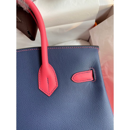 Hermes HSS Birkin 30 Bicolor Bag in Blue Saphir and Rose Lipstick Epsom Calfskin