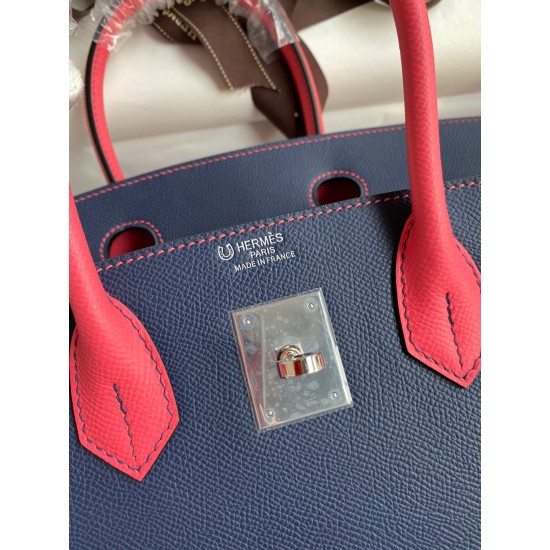 Hermes HSS Birkin 30 Bicolor Bag in Blue Saphir and Rose Lipstick Epsom Calfskin