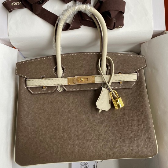 Hermes HSS Birkin 30 Bicolor Bag in Taupe and Craie Epsom Calfskin