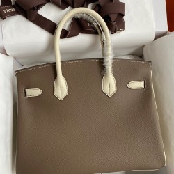 Hermes HSS Birkin 30 Bicolor Bag in Taupe and Craie Epsom Calfskin