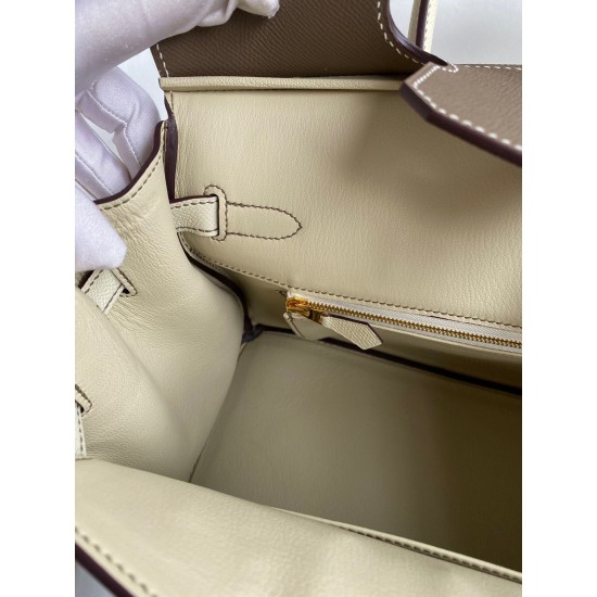 Hermes HSS Birkin 30 Bicolor Bag in Taupe and Craie Epsom Calfskin