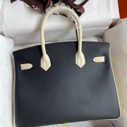 Hermes HSS Birkin 30 Bicolor Bag in Black and Craie Epsom Calfskin