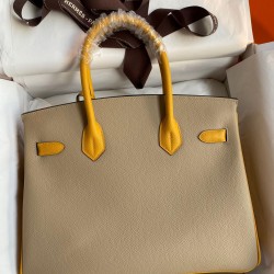 Hermes HSS Birkin 30 Bicolor Bag in Trench and Yellow Epsom Calfskin