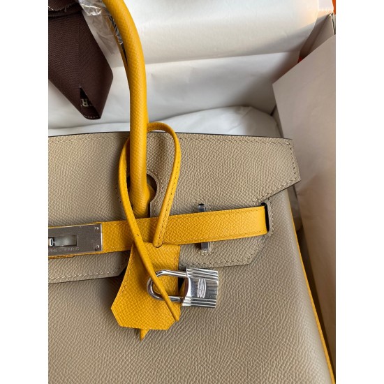 Hermes HSS Birkin 30 Bicolor Bag in Trench and Yellow Epsom Calfskin