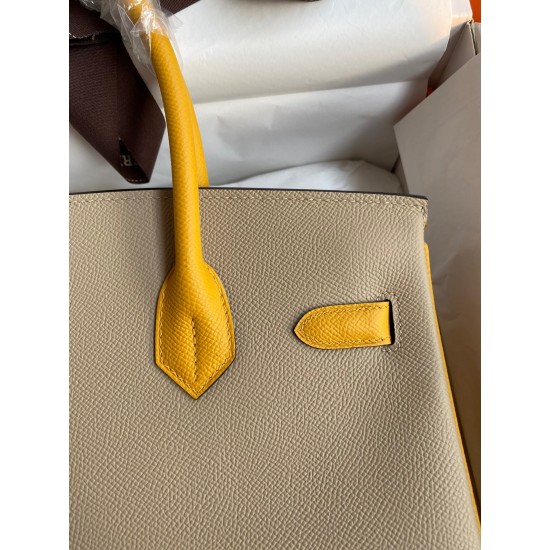 Hermes HSS Birkin 30 Bicolor Bag in Trench and Yellow Epsom Calfskin