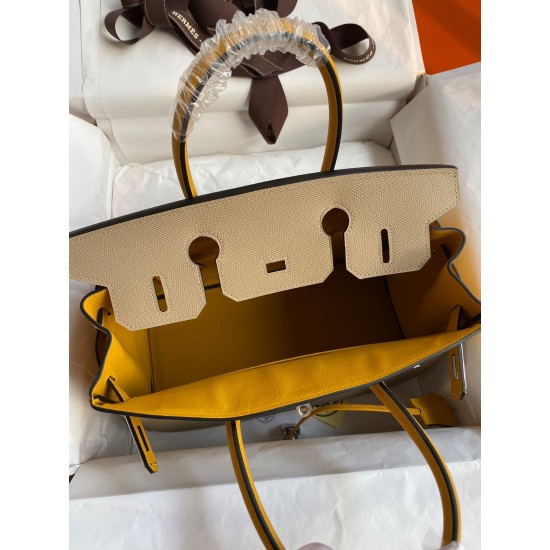 Hermes HSS Birkin 30 Bicolor Bag in Trench and Yellow Epsom Calfskin