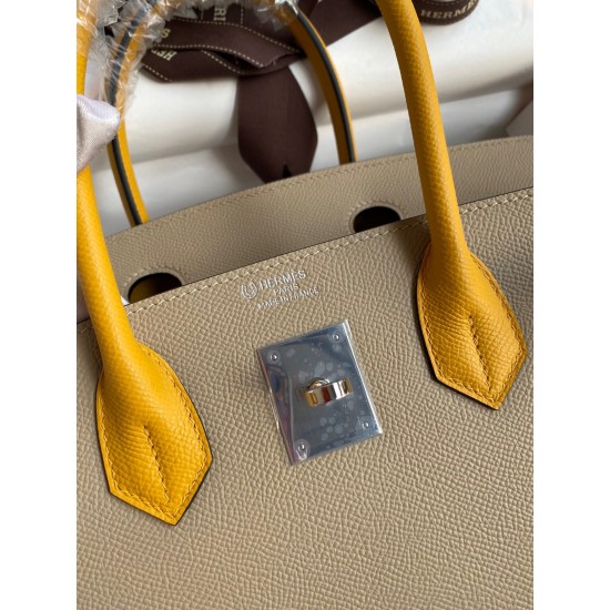 Hermes HSS Birkin 30 Bicolor Bag in Trench and Yellow Epsom Calfskin