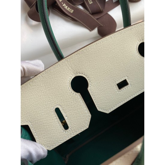 Hermes HSS Birkin 30 Bicolor Bag in Craie and Malachite Epsom Calfskin