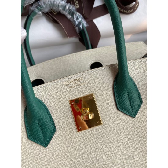 Hermes HSS Birkin 30 Bicolor Bag in Craie and Malachite Epsom Calfskin