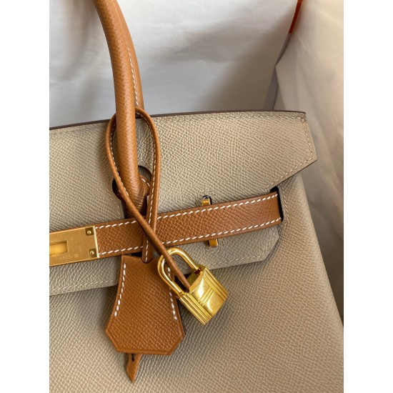 Hermes HSS Birkin 30 Bicolor Bag in Trench and Gold Epsom Calfskin