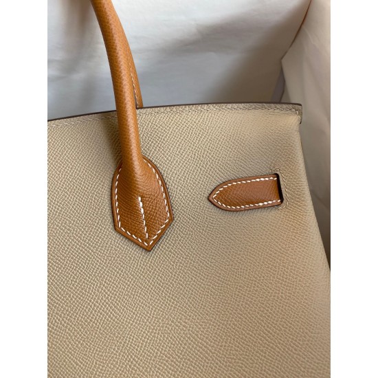 Hermes HSS Birkin 30 Bicolor Bag in Trench and Gold Epsom Calfskin