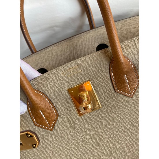 Hermes HSS Birkin 30 Bicolor Bag in Trench and Gold Epsom Calfskin