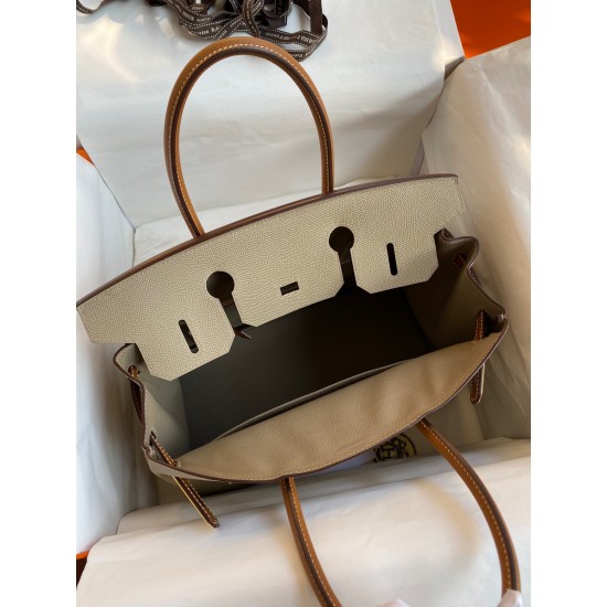 Hermes HSS Birkin 30 Bicolor Bag in Trench and Gold Epsom Calfskin