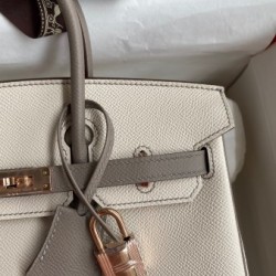 Hermes HSS Birkin 25 Bicolor Bag in Craie and Gris Asphalt Epsom Calfskin