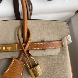 Hermes HSS Birkin 25 Bicolor Bag in Trench and Gold Epsom Calfskin