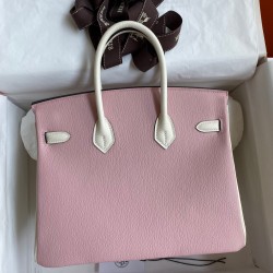 Hermes HSS Birkin 25 Bicolor Bag in Pink and Craie Chevre Mysore Leather